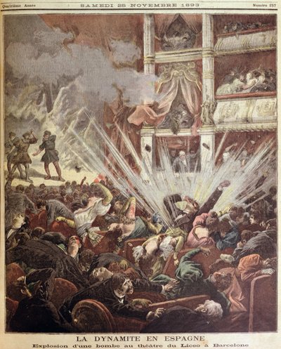 Výbuch bomby v divadle Liceo v Barceloně, ilustrace z Le Petit Journal, 25. listopadu 1893. od French School