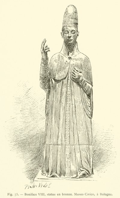 Bonifác VIII, bronzové sochy, Museo Civico, Bologne (rytina) od French School