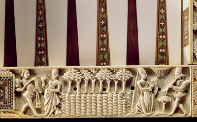 Okraj desky na vrhcáby s vyobrazením mileneckého páru, 1415 od French School