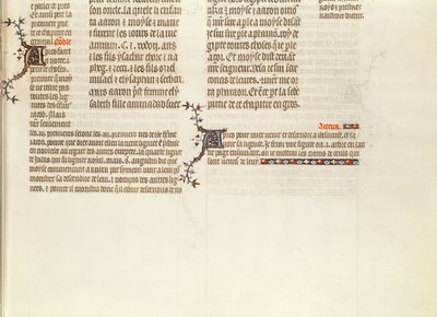 Spodní část stránky bez miniatury, z Bible Jean de Sy, kolem roku 1355 od French School