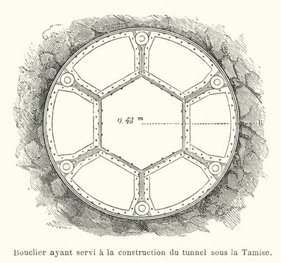 Štít použitý při stavbě tunelu pod Temží (rytina) od French School