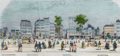 Boulevard Beaumarchais jižní strana - rue Neuve-Saint-Gilles - rue des Tournelles - rue de Harlay - rue Saint-Claude - Rytina v „Tableau-de-Paris“ od Edmonda Texiera 1852 od French School