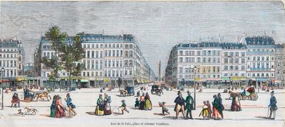 Boulevard des Capucines (Jižní pobřeží) - Rue de la Paix, místo a sloup Vendome - Rytina v „Tableau-de-Paris“ od Edmonda Texiera 1852 od French School