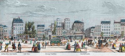 Boulevard du Temple jižní strana - Rue Charlot - Cafe Turk - Passage Vendome - Rue du Temple - Rytina v „Tableau-de-Paris“ od Edmonda Texiera 1852 od French School