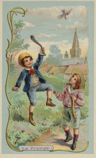 Chlapec zabíjí ptáka prakem od French School