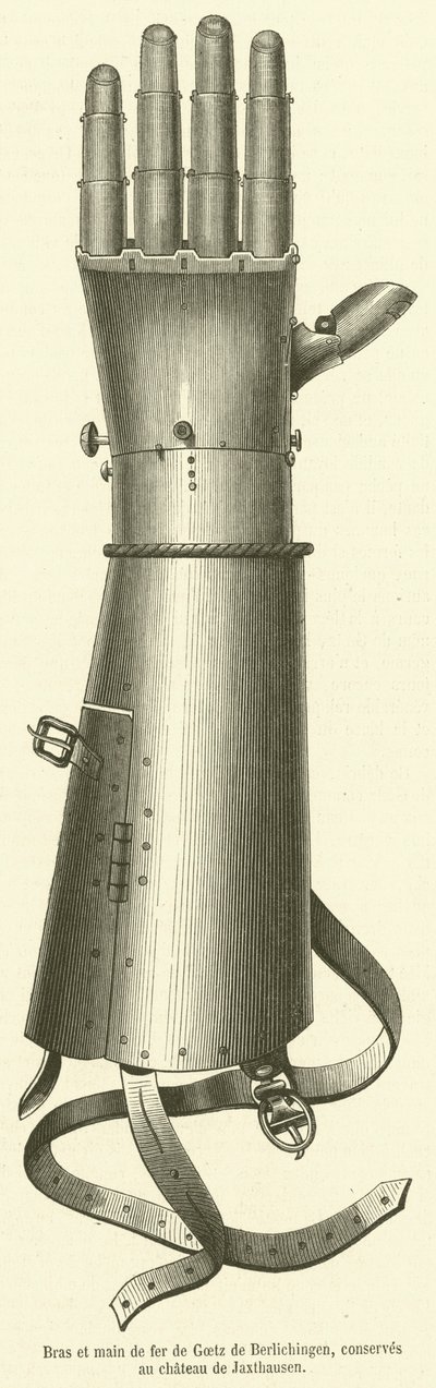 Bras et main de fer de Goetz de Berlichingen, konzervy au chateau de Jaxthausen (rytina) od French School