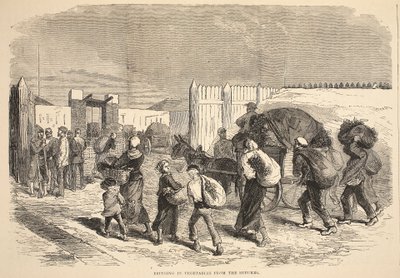 Přinášení zeleniny z předměstí, ilustrace z Cassells Historie války mezi Francií a Německem, 1870-1871 od French School