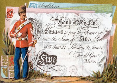 Britský armádní voják střežící pětilibrovou bankovku Bank of England, 1886-95 od French School