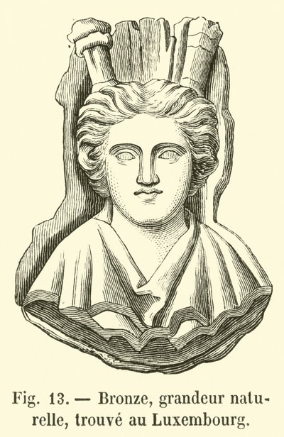 Bronz, přírodní velikost, nalezeno v Lucembursku (rytina) od French School