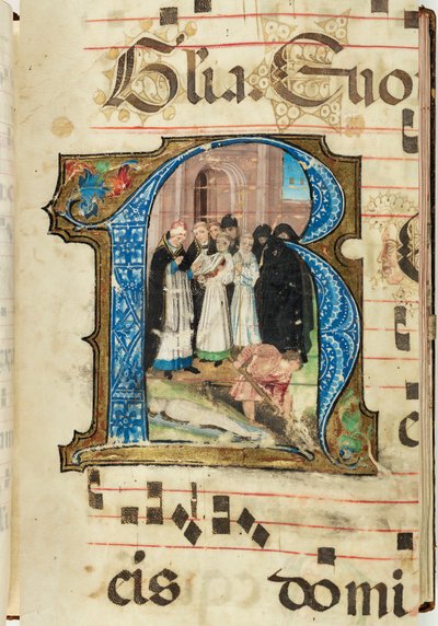 Pohřební scéna, graduál, f.86 (inkoust, tempera a plátkové zlato na pergamenu) od French School