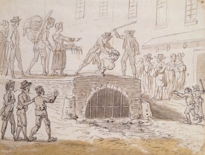 Busta Marata hozená do kanalizace, 5. února 1795 (akvarel na papíře) od French School