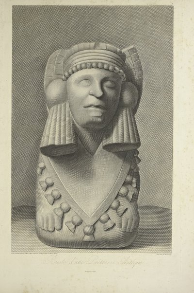 Busta aztécké kněžky, ilustrace z „Pohledy na Kordillery a památky domorodých národů Ameriky“ od Alexandra von Humboldta a Aime Bonpland od French School