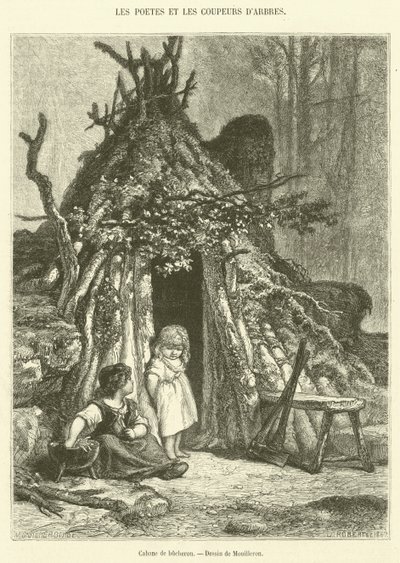 Dřevorubecká chýše (rytina) od French School
