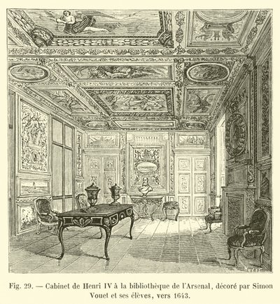Kabinet Henriho IV v knihovně Arsenalu, zdobený Simonem Vouetem a jeho žáky, cca 1643 od French School