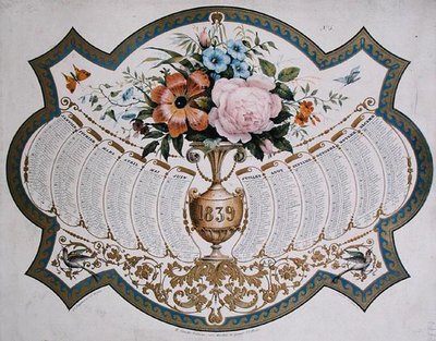 Kalendář na rok 1839, vyryl Godefroy Engelmann (1788-1839) kolem roku 1838 (barevně lito) od French School