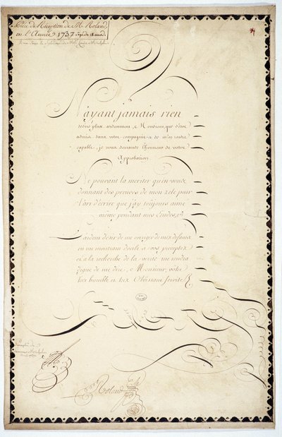 Kaligrafie: Recepční kus z roku 1737 od Andre Francoise Rolanda. od French School