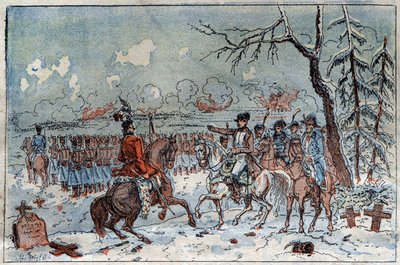 Tažení Pruska a Polska (1806-1807): „“ Napoleon I. (1769-1821) na bitevním poli u Eylau dne 8. 2. 1807 nařídil Muratovi, aby odrazil ruskou jízdu. Rytina 19. století. od French School