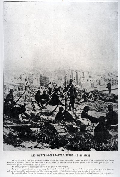 Děla na Buttes-Montmartre v předvečer 18. března 1871 (černobílá fotografie) od French School