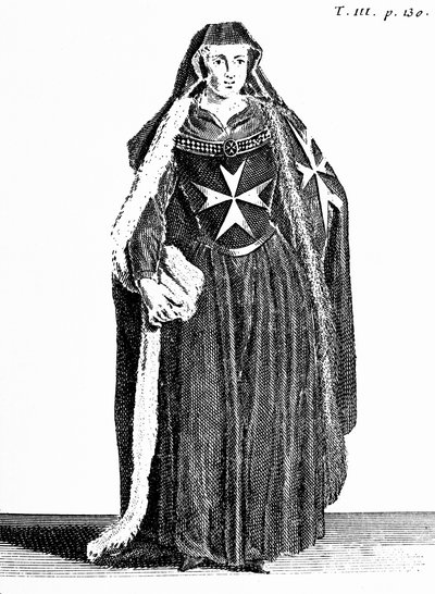 Kanonie Řádu svatého Jana Jeruzalémského během rhodského období, ilustrace z „Histoire et Costumes des Ordres Monastiques“ od Pierra Helyota (1660-1716) od French School