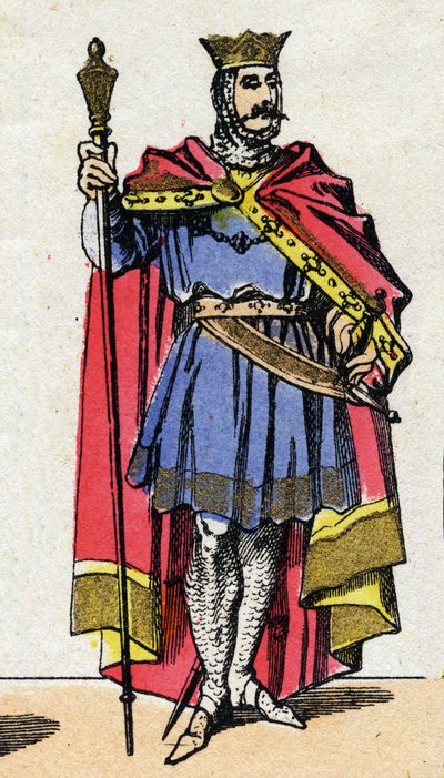 Kapetovská dynastie: Portrét Hugues Capet (940-996) Král Franků v letech 987 až 996. Epinal imaging z konce 19. století. Soukromá sbírka. od French School