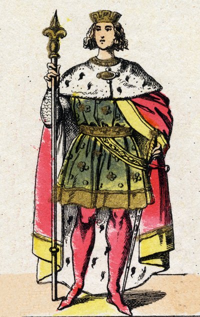 Kapetovská dynastie: Portrét francouzského Filipa IV., známého jako Filip Bel (1268-1314), krále Franků v letech 1285 až 1314. Epinal zobrazení z konce 19. století. Soukromá sbírka. od French School