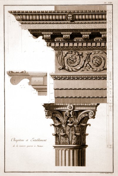 Capital & Entablature, Maison Carrée, Nimes, Francie od French School