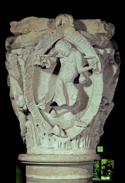 Kapitál zobrazující čtvrtý klíč Plainsong, c.1095 od French School