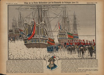 Zajetí nizozemské flotily na zamrzlém Ijsselmeeru francouzskými husary pod velením generála Pichegru, leden 1795 (barevná rytina) od French School