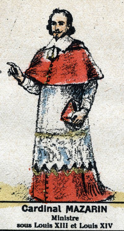 Kardinál Jules Mazarin (Giulio Raimondo Mazzarino nebo Mazarino) (1602-1661), francouzský státník italského původu. V „“ Galerii králů a královen Francie a slavných postav z let 1643 až 1895““ Obrázek epinal. od French School