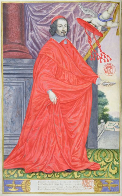 Kardinál Mazarin, ilustrace z Panegyrics of the Illustrious Men of Our Century od Puget de la Serre, 1655 od French School