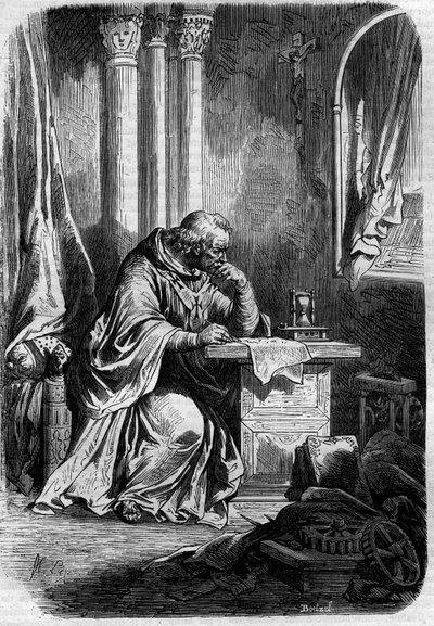 Kardinální milenec papeže Jeanne (papež v letech 855 až 858). Rytina do „Historie papežů-králů-královen-a-císařů v průběhu staletí““ od Maurice Lachatre od French School