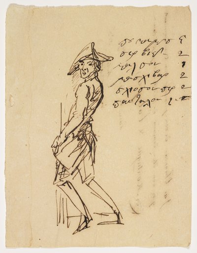 Karikatura mladého vojáka, 1809 (pero a hnědý inkoust na papíře) od French School