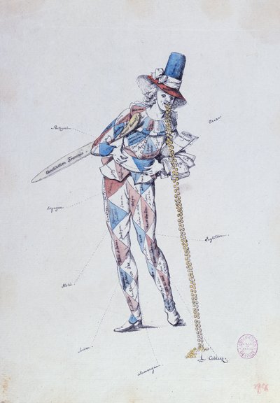 Karikatura satirizující francouzští aristokratičtí emigranti, kolem roku 1792 od French School