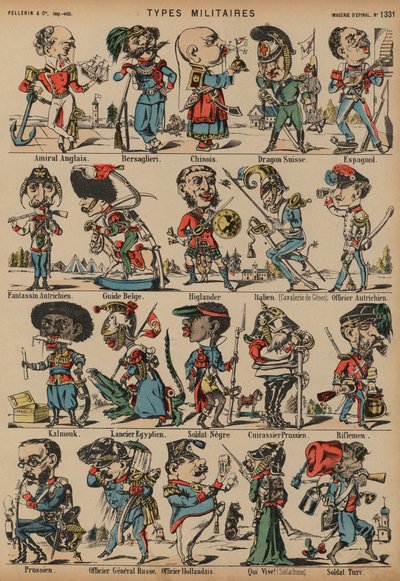 Karikatury vojenských postav (barevná rytina) od French School