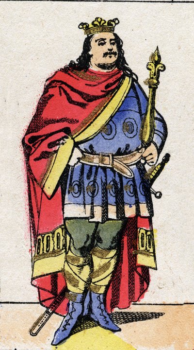 Karolinská dynastie: Portrét Karla III. Le Gros (839-888) krále Franků v letech 881 až 887. Epinal zobrazování z konce 19. století. Soukromá sbírka. od French School