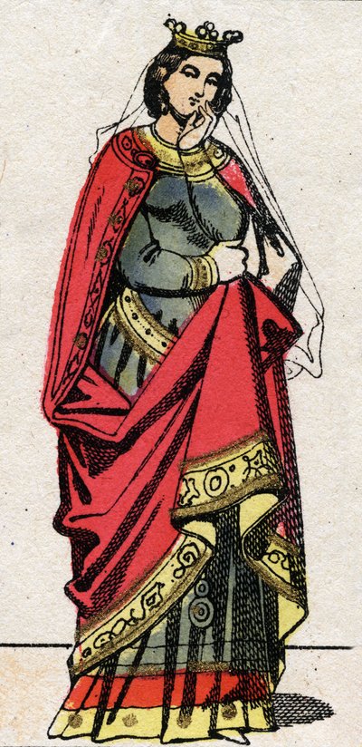 Karolinská dynastie: Portrét Adelaidy z Friuli (nebo Aelis, cca 850-901) královny franků, manželka Ludvíka II. Begue (846-879). Epinal zobrazování z konce 19. století. Soukromá sbírka. od French School