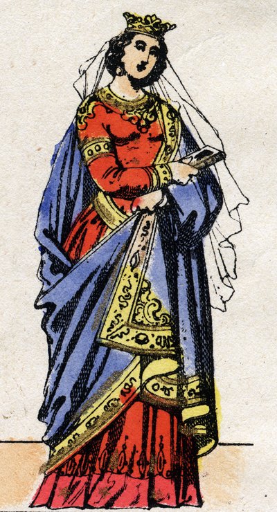 Karolinská dynastie: Portrét Richarda Švábského (841–v. 896) královny franků manželka Karla III. Le Gros (839–888). Epinal zobrazování z konce 19. století. Soukromá sbírka. od French School