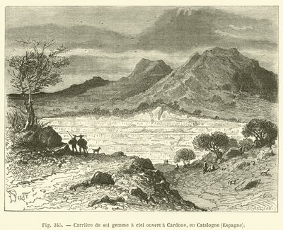 Otevřený kamenný solný lom v Cardone, Katalánsko, Španělsko (rytina) od French School