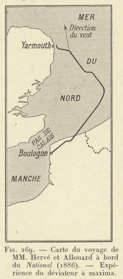 Mapa plavby MM Herve a Allouard na palubě National (1886), Zkušenosti deviátora a maxima (rytina) od French School