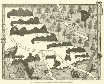 Zeměpisná mapa starověkých domorodců z Nového Španělska, Aztéků (rytina) od French School