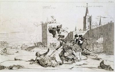 Kreslený film znázorňující Mademoiselle de Montpensier (Grande Mademoiselle) „“, jak se valí z Francie Mazarin a jeho příznivci““ od French School