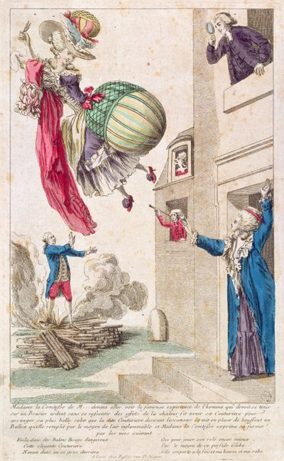 Kreslený zesměšňující módu a balonování, c.1783-4 od French School