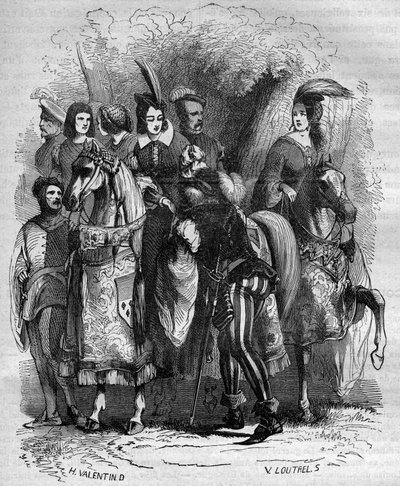 Případ věže Nesle: Princezna Marguerite Burgundská (1290-1315) a její dvě sestry (Jeanne a Blanche) obviněné z cizoložství - rytina v „Historie prostituce a zhýralosti u všech národů světa od starověku až sem“ od French School