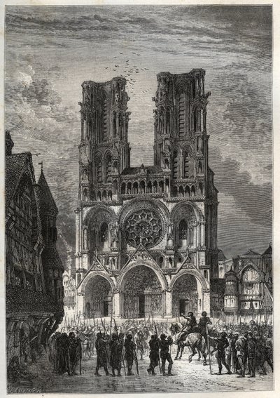 Cathedrale Notre-Dame (Notre Dame) de Laon (1150-1180), Aisne - laonská katedrála - rytina z „“Historie Francie vyprávěná mým vnoučatům““ – od Francoise Guizota – 1872-1876 od French School
