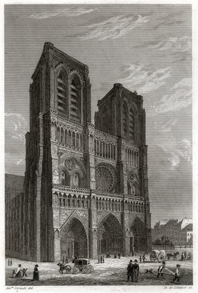 Katedrála Notre Dame de Paris. (rytina, asi 1850) od French School