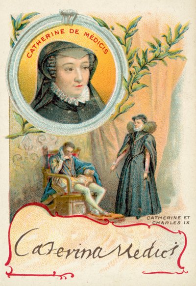 Catherine de Medici a její manžel Karel IX z Francie (chromolitho) od French School