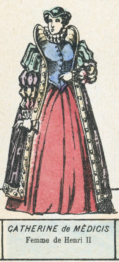 Catherine de Medici, Femme de Henri II (barevná rytina) od French School