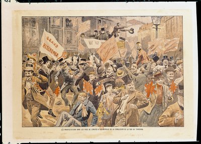 Juhlat Lontoon kaduilla Transvaalin rauhanuutisten jälkeen toukokuussa 1902 (tulostus) od French School
