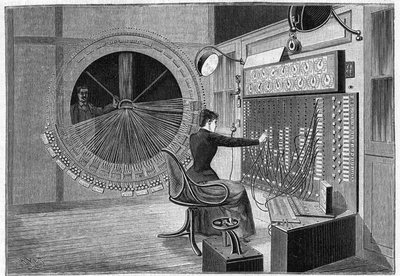 Central Office of theatrophone (konkurzy domácího kina) v Paříži v roce 1892. od French School