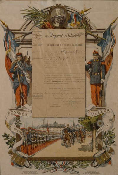 Osvědčení o dobrém chování, 37. pěší pluk, 1896 od French School